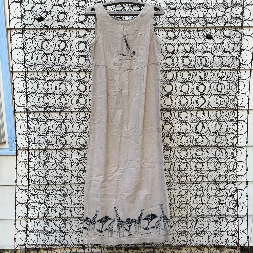 Vintage 90s Jaclyn Smith Giraffe Safari Africa Linen Blend Tank Dress Size SMALL - Picture 1 of 10